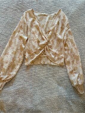 june & hudson Cream Floral Twist-Front Long Sleeve Blouse